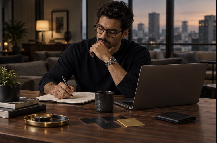 Homem organizando sua vida financeira